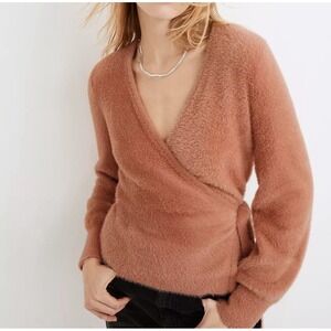 Madewell Balloon Sleeve Wrap Sweater Fuzzy Wrap Cardigan Pink Long Sleeve XS